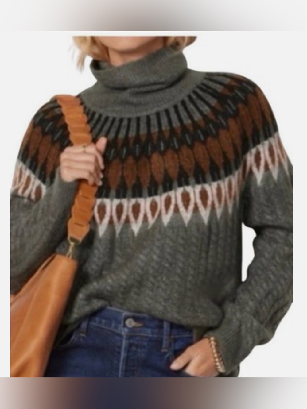 Evereve Women’s Hadley Fair Isle Turtleneck Sweater Size Medium